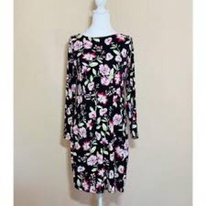 J. Jill Black and Pink Floral Midi Dress